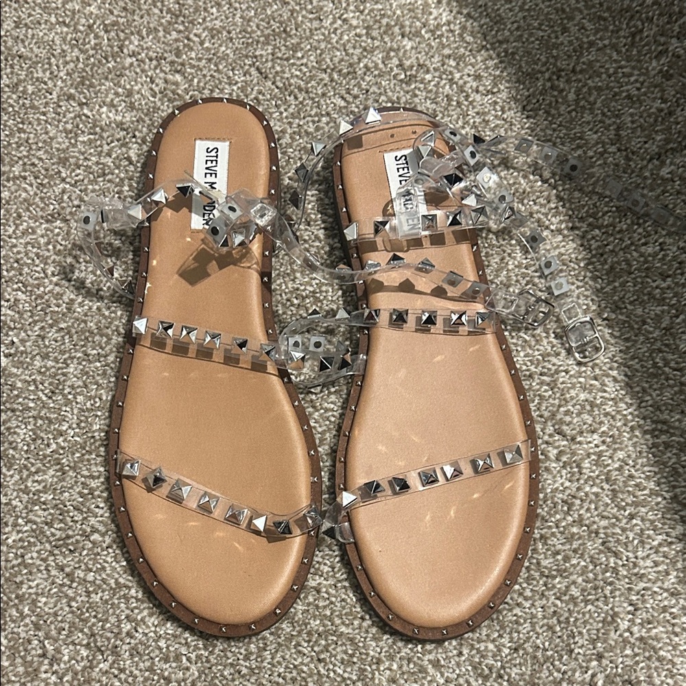 Steve Madden Clear and Tan Studded Sandals